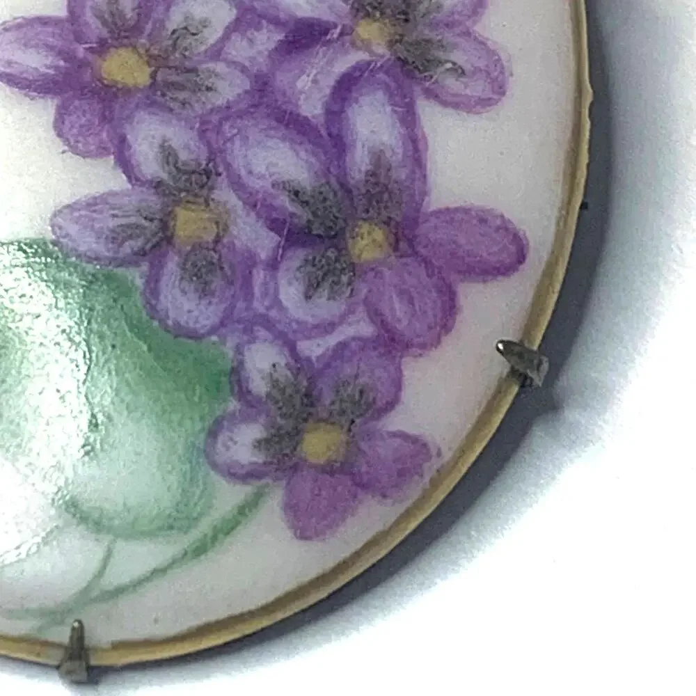 Antique Porcelain Morning Glory Brooch‎ Bezel and Prong Set